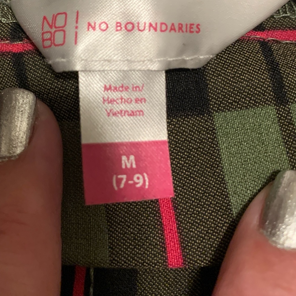 No Boundries pink green and black plaid pants size M (7-9) - Picture 5 of 6